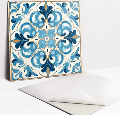 Produktbild von Fliesenaufkleber Set für Bad und Küche - 9 Fliesen Selbstklebend PVC - 30 x 30 - Blau-Gold-Verzierung