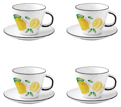 Produktbild von 4er Set Tassen mit Untertasse Amalfi Zitronen für 250ml Porzellan Easy Life