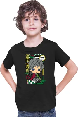 Produktbild von Kinder T-Shirt Demon Anime Slayer Kimetsu No Yaiba Chibi Giyu Tomioka, 3-4 Jahr - 104 / Schwarz