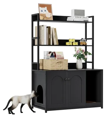 Immagine prodotto di Armadio multifunzione per gatti, con libreria, nascondiglio per la lettiera con porta, tiragraffi, modello 3