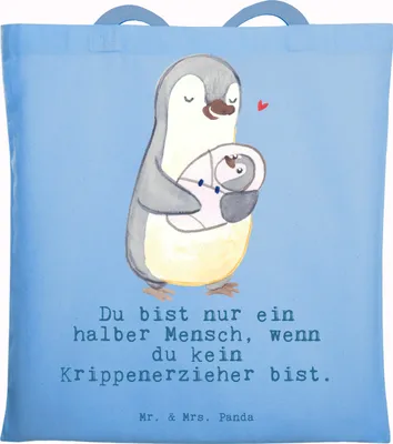 Produktbild von Mr. & Mrs. Panda Shopping Tasche Krippenerzieher Herz - Sky Blue - Geschenk, festivaltasche, Beutel, Laptoptasche, Kindertagesstätte, Tote Bag, KITA, Pädagoge, Erzieher