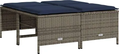 Image de vidaXL Tabouret de jardin avec coussins 4 pcs. Gris Poly Rattan