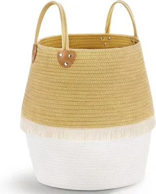Produktbild von Famanu Wäschekorb Geflochten - Boho Dekorative Aufbewahrung mit Griff, Faltbar für Kinderzimmer und Wohnzimmer