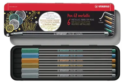 Immagine prodotto di STABILO Penna 68 metallica confezione da 6 pezzi con linguetta per appenderla