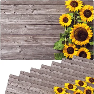 Produktbild von Abwaschbare Tischsets 8er Set Sonnenblumen Holz-Optik