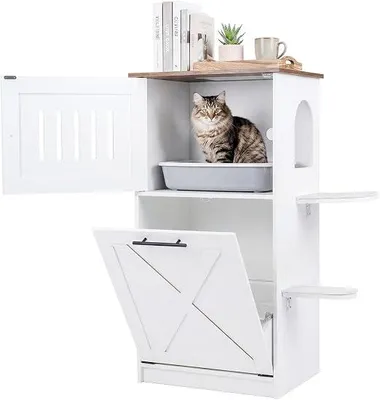 Produktbild von Katzenschrank, Katzenkloschrank, Katzentoilette, Tierbedarf für Katzen, versteckt, 115 cm, Weiß