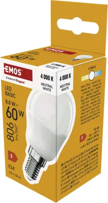 LED žárovka Basic MINI GLOBE E14 / 8,8 W (60 W) / 806 lm / Neutrální bílá