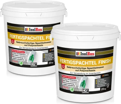 Produktbild von Isolbau Fertigspachtel Finish 50 kg, Glättspachtel Fugenspachtel, Gebrauchsfertige Polymer-Gips Fertig-Spachtelmasse für innen, Weiß Q1-Q10