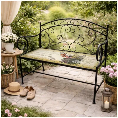 Produktbild von Gartenbank Celia Schmetterling Metallbank schwarz mit Motiv Sitzfläche 109 cm
