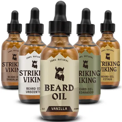 Productafbeelding van Striking Viking Baardolie voor Heren, lichte baardverzorgingsolie met jojoba-, argan- en zoete amandelolie, 59 ml, vanille
