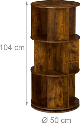 Zdjęcie produktu dla Relaxdays Obrotowy regał na książki, 15 półek, wys. x gł.: 104 x 50 cm, styl industrialny, obrotowy regał na książki i płyty DVD, regał w kształcie wieży, brązowy