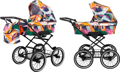 Produktbild von Kinderwagen ROMANTIC Babywagen Babyschale Kinder Wagen Set 1 in 1 (farbig, Rahmenfarbe: schwarz Rahmen)