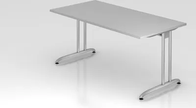 Produktbild von Schreibtisch Markku | Grau | BxT 160x80cm | Arbeitshöhe 72cm | höhenjustierbar 0-10 mm | C-Fuß-Gestell Silber | Rechteckform