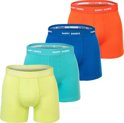 Produktbild von Happy Shorts Herren Boxer Shorts, 4er Pack - Retro Jersey, einfarbig, Logobund Blau/Orange/Grün L