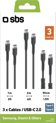 Produktbild von SBS USB-C zu USB-C 3er-Set Kabel 1/2/0,5m schwarz