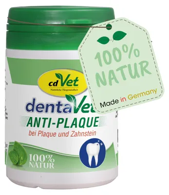 Produktbild von dentaVet Anti-Plaque Pulver 50g für Hunde und Katzen – Natürliche Zahnpflege