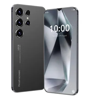 A product shot of a smartphone, showing both the front and back views.