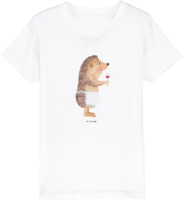 Produktbild von Mr. & Mrs. Panda Kleinkinder T-Shirt Igel Wein 3-4 Jahre (98/104) - Weiß - Geschenk, Kindershirt, Lustige Sprüche, Weinliebhaber, Öko Kinder, Shirts für, Teenager, Spruch