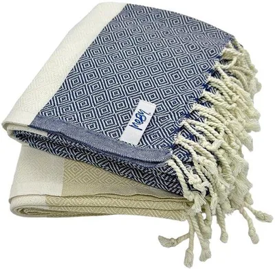 Produktbild von Beachhandtuch Set aus Baumwolle XXL - Blau - geometrisch - 90 x 180 cm