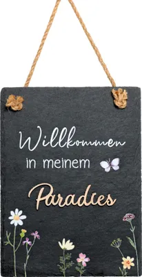 Produktbild von Spruchschild Schiefertafel zum Aufhängen Schieferplatte Eingangstür Gartentür 15x20cm