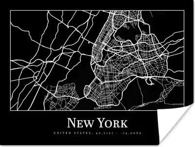 Produktbild von MuchoWow® Poster Karte - New York - Stadtplan - Karte 120x90 cm - Wandbild