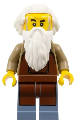 Immagine prodotto di Minifigura LEGO: Lavoratore ferroviario, con capelli e barba bianchi, e grembiule marrone-rossiccio (codice prodotto: bdp120)