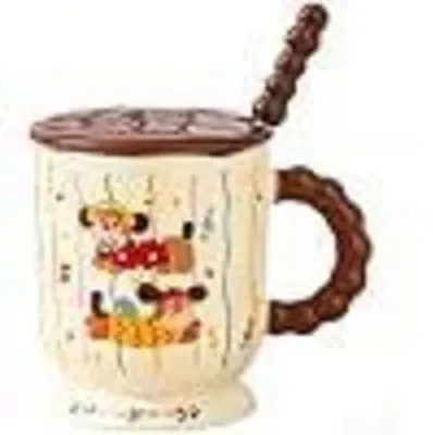 Produktbild von Keramiktasse mit Dackelmotiv, Deckel und Edelstahl-Löffel, Geschenkset