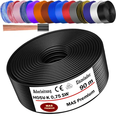 Produktbild von 90m Aderleitung H05 V-K 0,75 mm² Schwarz Einzelader flexibel