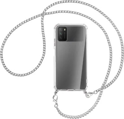 Produktbild von Handykette Backcover-Schutzhülle mit Band (Metall silberfarben) für Xiaomi Poco M3 - silberfarbene Kette