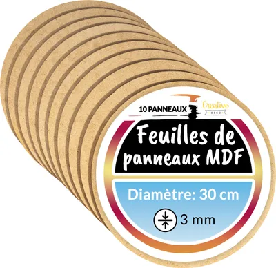 Image de Creative Deco 10 x Panneau MDF Rond Diamètre 30 cm - Planche Bois Brut