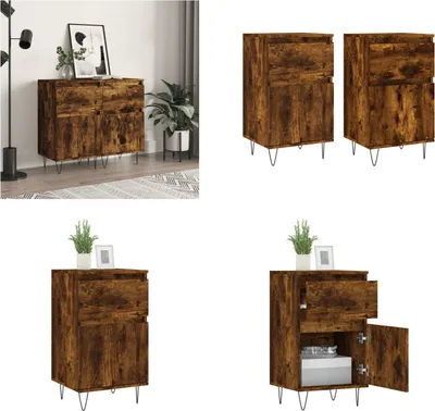 Produktbild von vidaXL Sideboards 2 Stk. Räuchereiche 40x35x70 cm Holzwerkstoff - Sideboard - Sideboards - Kommode - Anrichte