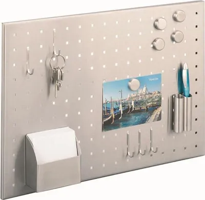 Produktbild von Zeller-Presente Memobord Edelstahl 50 x 35 cm mit Utensilien wie Magnete, Schlüsselhaken