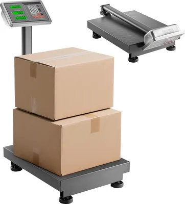 Produktbild von Digitale Plattformwaage - Elektronische Bodenwaage - 300 kg Tragkraft - 50 g Teilung - Tara-Funktion - Preisrechner - Netz-/Batteriebetrieb - Für Pakete, Versand, Gepäck