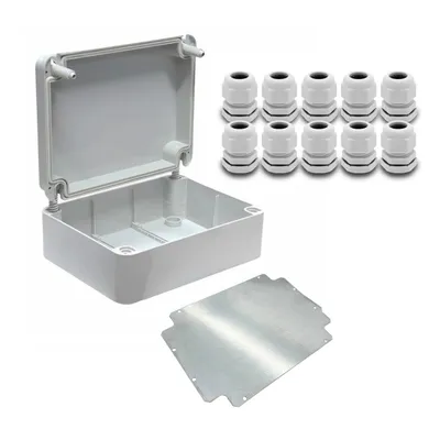 Produktbild von ARLI SET: Abzweigdose  IP67 Aufputz 310 x 230 x 130 mm inkl. Montageplatte + 10x Kabelverschraubungen M20 x 1,5 mm
