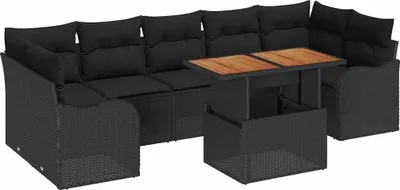 Zdjęcie produktu dla vidaXL Zestaw sof ogrodowych z poduszkami 8 szt. czarny