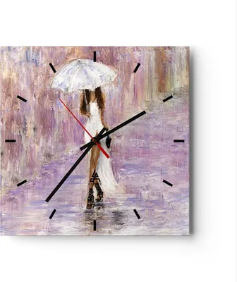 Produktbild von Wanduhr - Quadrat - Glasuhr - Frau Regenschirm - 30x30cm - Schleichendes Uhrwerk - Lautlos - zum Aufhängen bereit - Dekoration Modern - Wanddekoration aus Glas - C3AC30x30-3822