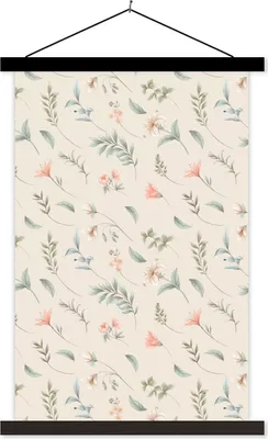 Produktbild von MuchoWow® Textilposter Blumen - Pastell - Pflanzen 60x90 cm mit schwarzem Rahmen - Poster Wohnzimmer