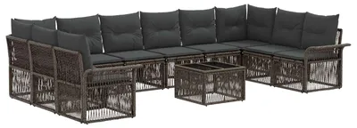 Image de Ensemble de canapés de jardin vidaXL, 11 pièces, gris, en polyrotin