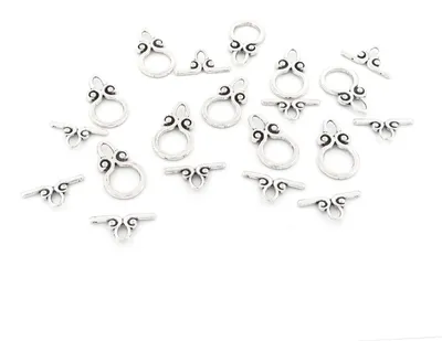 Produktbild von Vintageparts Knebelverschlüsse Metall antik silberfarben rund 20 mm für Armbänder und Halsketten, 10 Stück
