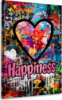 Produktbild von Herz Graffiti Pop Art mit Happiness Wandbild Leinwandbild Kunstdruck XL Wanddeko: 40x60x2cm