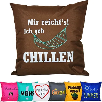 Produktbild von JACK 50x50cm Motiv Outdoor Lounge Kissen Dekokissen inkl. XXL-Füllung Wasserabweisend Sitzkissen Garten Stuhl Lotus Effekt lustig, Farbe:Chillen