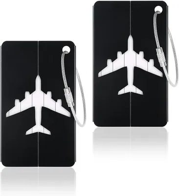 Produktbild von PolkaHome® 2er Set Gepäckschilder Metall Kofferanhänger mit Flugzeug Design, Adressanhänger für Koffer Taschen Rucksäcke, inkl.