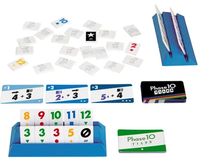 Produktbild von Mattel Games Phase 10 Tiles Spiel, an Rommé angelehntes Familienspiel mit Spielsteinen für 2-6 Spieler, Brettspiel, Auf Kacheln basierend, 7 Jahr(e), Familienspiel