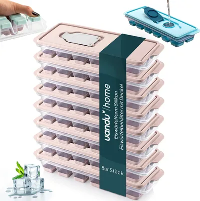 Produktbild von uandu Eiswürfelform Silikon | Eiswürfelbehälter mit Deckel | Eiswürfelbehälter Silikon | Eiswürfelformen & Eiswürfelschalen für - Ice Cube Tray zum einfachen Lösen BPA Frei Flexible Eiswürfel - Rosa