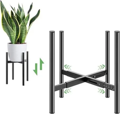 Image de Support pour fleurs - Support réglable en métal pour pots de fleurs (noir)