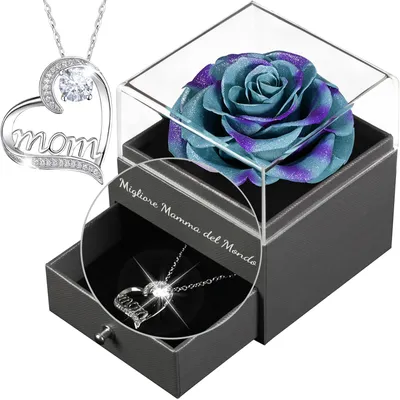 Konservierte Ewige Rose mit Halskette, Geschenk für Mama