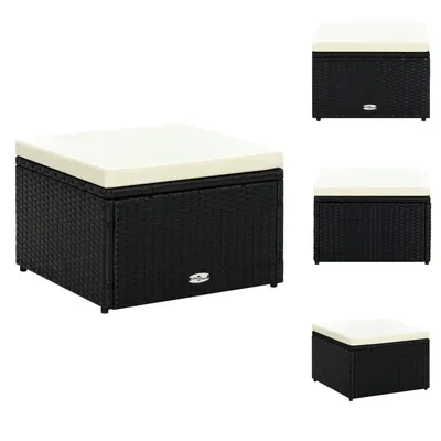 Produktbild von vidaXL Hocker mit Kissen Poly Rattan 53×53×30 cm Schwarz - Polsterhocker