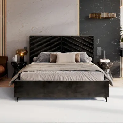 Produktbild von FDM Bett MISTERO Paris 90x200 cm Polsterbett mit Lattenrost aus Metall Bettkasten Stauraumbett Samt black