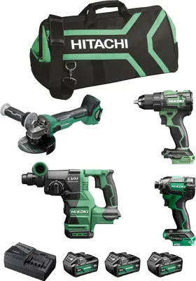 Imagen del producto de HIKOKI Kit KC18DEWHZ (DS18DE + WH18DC + G1813DA + DH1826DA + 3 x 5,0 Ah + UC18YFSL + Bolsa de transporte)