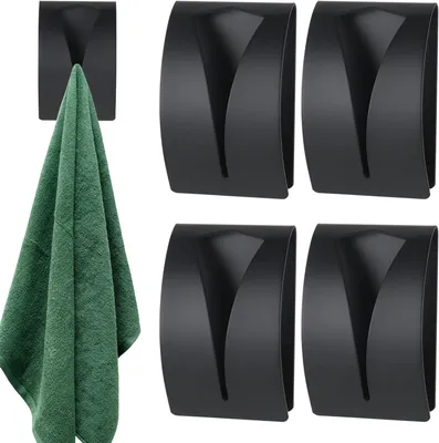 Produktbild von Handtuchhalter 4 Stück, Edelstahl, schwarz, 8x5x2,3 cm, für Badezimmer